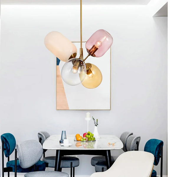 Suspensions nordiques en verre coloré postmoderne pour salon, chambre et salle à manger - Lampe suspendue E27 LED.