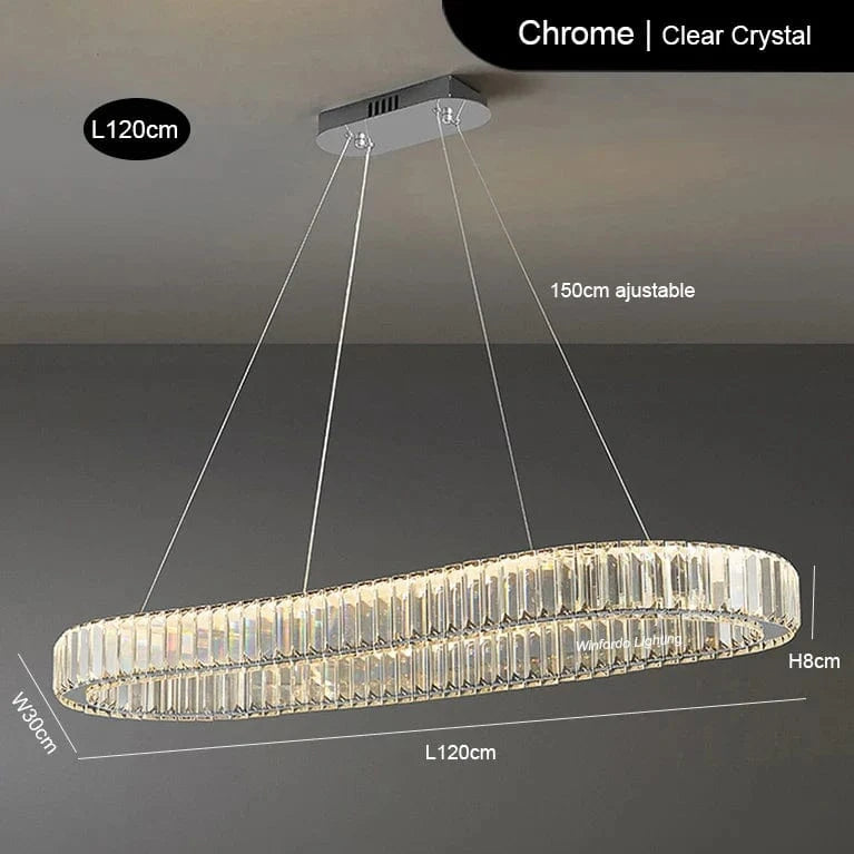 Suspension ovale en cristal de luxe - Collection Prestige | Marco Lucetti Chromé L120CM / Intensité variable avec Romote