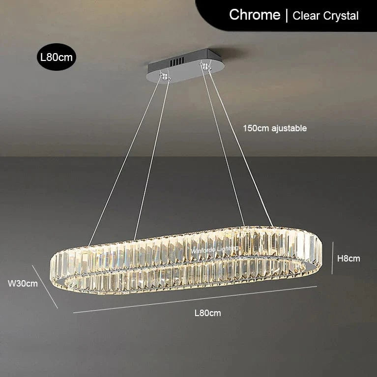 Suspension ovale en cristal de luxe - Collection Prestige | Marco Lucetti Chromé L80cm / Intensité variable avec Romote