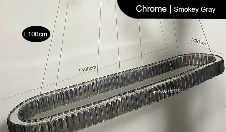 Suspension ovale en cristal de luxe - Collection Prestige | Marco Lucetti Chromé Smokey L100cm / Intensité variable avec Romote