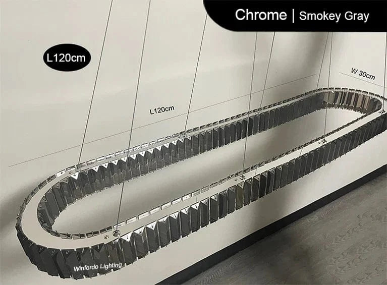 Suspension ovale en cristal de luxe - Collection Prestige | Marco Lucetti Chromé Smokey L120cm / Intensité variable avec Romote