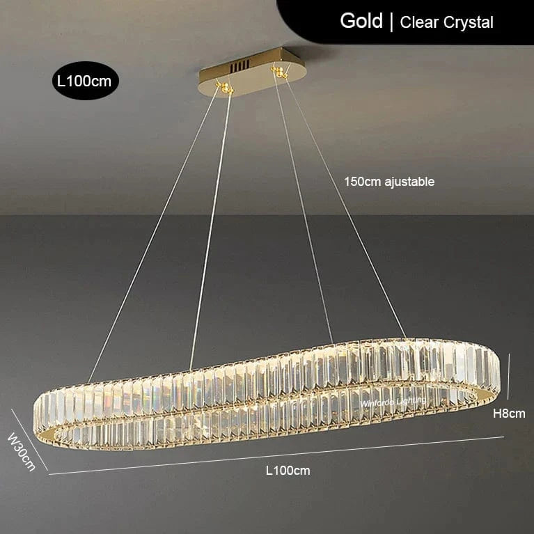 Suspension ovale en cristal de luxe - Collection Prestige | Marco Lucetti Or L100CM / Intensité variable avec Romote