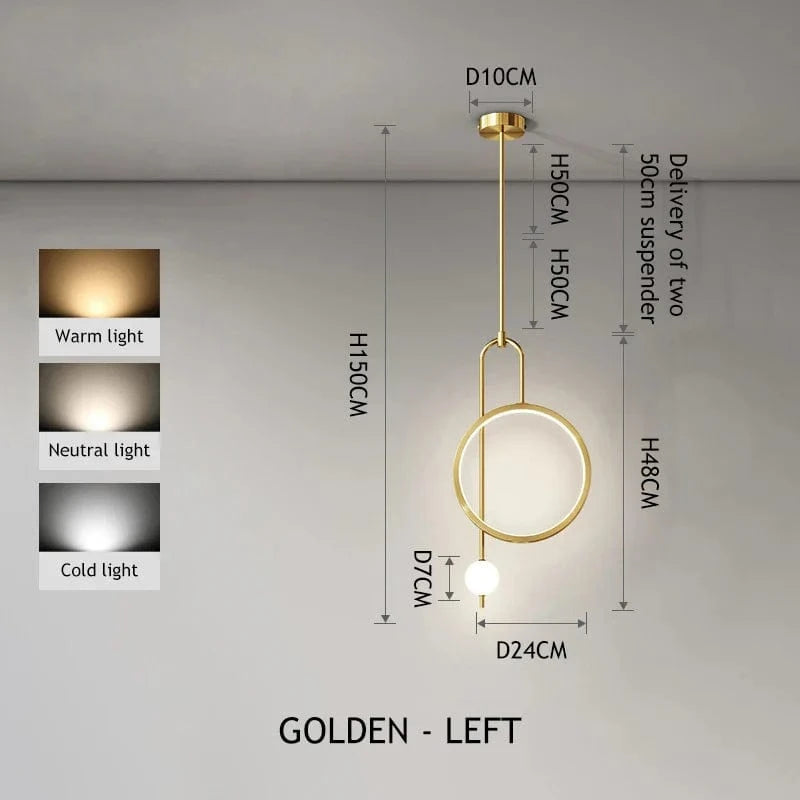 Suspension Plafonnier  Anneau Rond en Verre Moderne - Lustre Intérieur | Marco Lucetti Doré - Gauche / Blanc froid