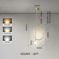 Suspension Plafonnier  Anneau Rond en Verre Moderne - Lustre Intérieur | Marco Lucetti Doré - Gauche / Blanc froid