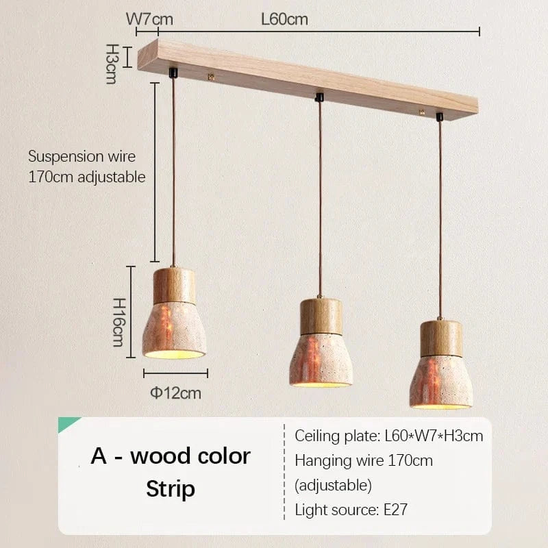 Suspension Rétro nordique jaune travertin pour éclairage de Bar et salle à manger | Marco Lucetti Ae Bande Couleur Bois / Lumière chaude