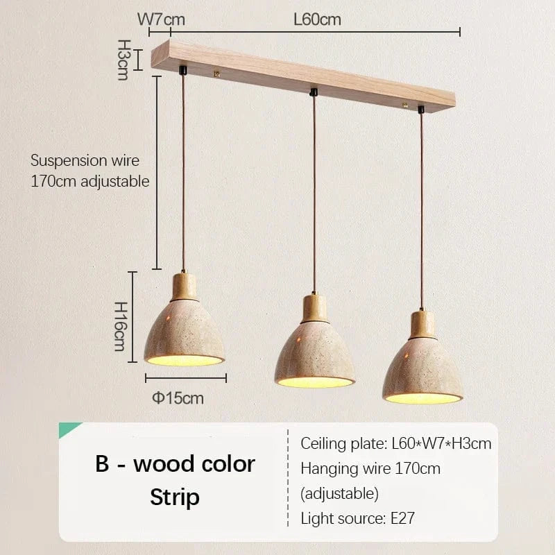 Suspension Rétro nordique jaune travertin pour éclairage de Bar et salle à manger | Marco Lucetti Bande de couleur bois B / Lumière chaude