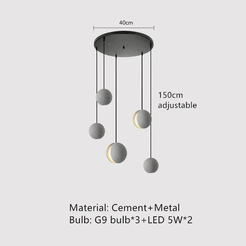 Suspension ronde en béton pour café, bar, salle à manger - Îlot industriel Vintage boule | Marco Lucetti C4 / Lumière chaude