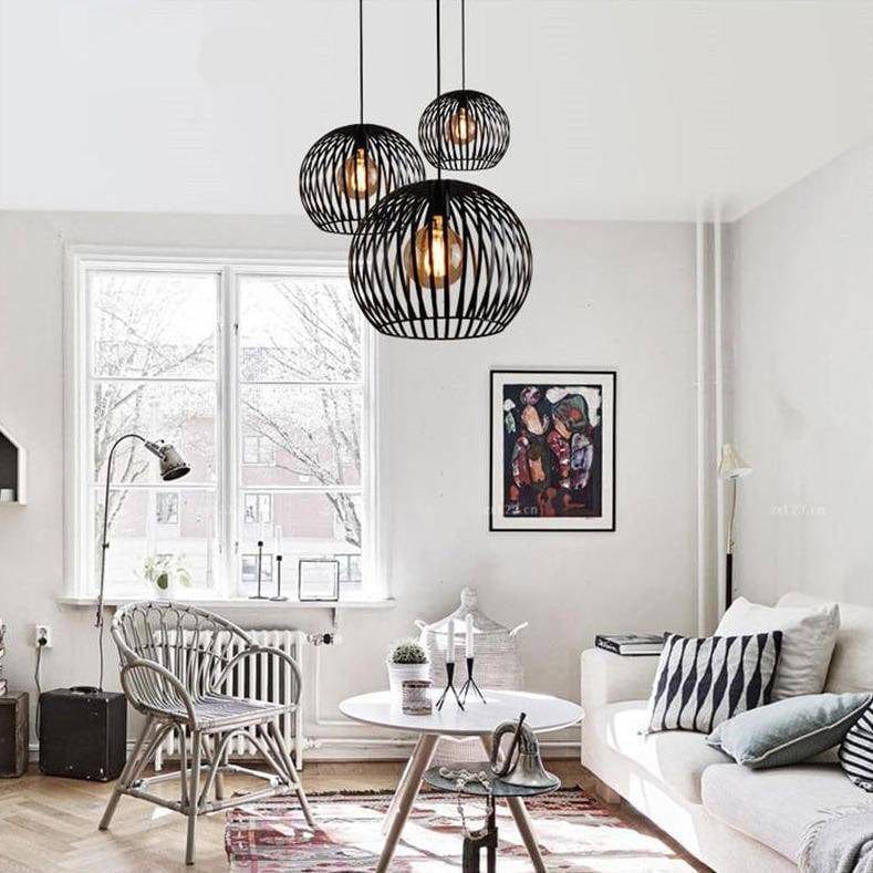 Suspension ronde vintage en cage (noir ou blanc) | Marco Lucetti