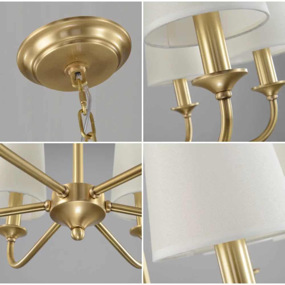 Suspension Rustique Américaine Lustre Doré en Tissu Minimaliste