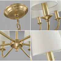 Suspension Rustique Américaine Lustre Doré en Tissu Minimaliste