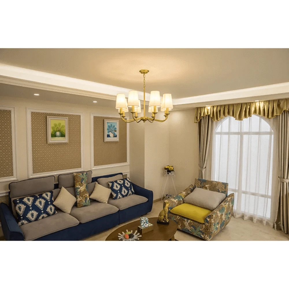 Suspension Rustique Américaine Lustre Doré en Tissu Minimaliste | Marco Lucetti