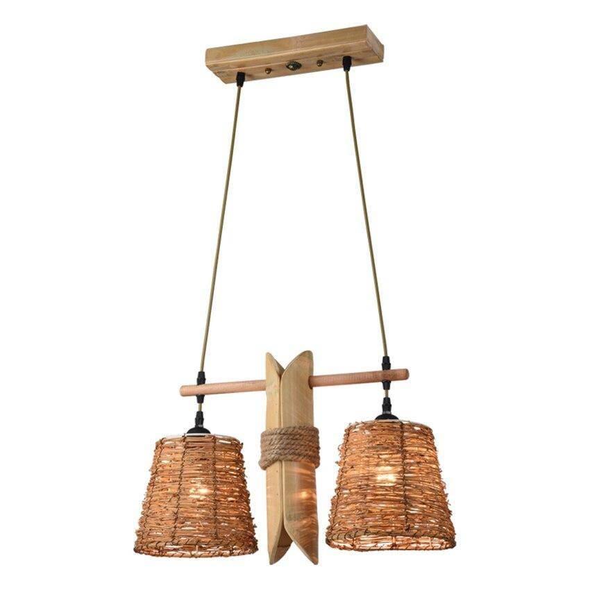 Suspension rustique LED avec abat-jours en rotin - Éclairage chaleureux | Marco Lucetti