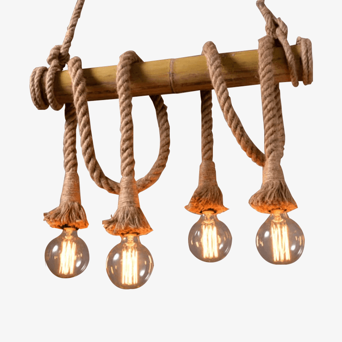 Suspension lumineuse Rustik avec support bambou et cordage