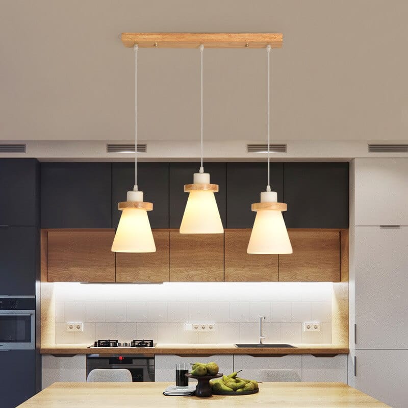 Suspension scandinave Kaylie LED en verre et bois | Marco Lucetti