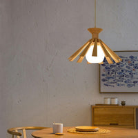 Suspension scandinave Xander en LED avec abat-jour conique en bois | Marco Lucetti