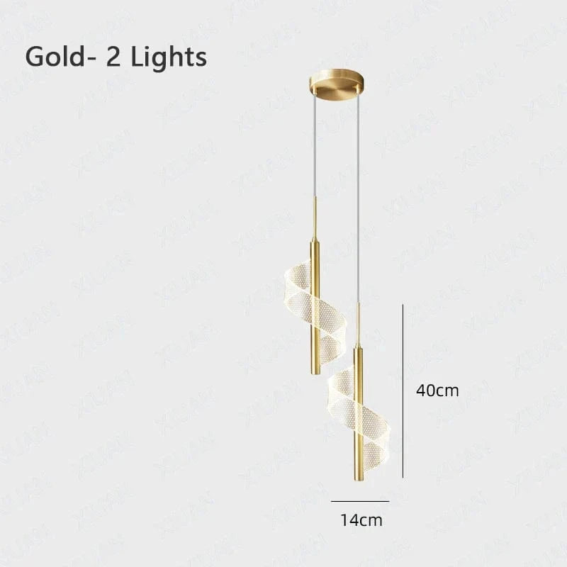 Suspension Spirale Luxe: Abat-jour Moderne, Câble Long | Marco Lucetti Or 2 Lumières / Lumière blanche