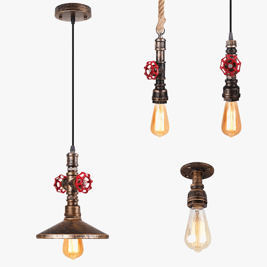 Suspension Steampunk Loft Vintage "Tuyau en Métal" | Marco Lucetti