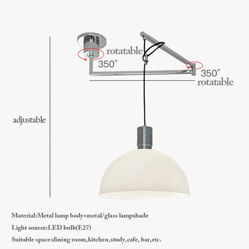 Suspension télescopique pliable en métal pour salle à manger - Cuisine, Barre d'étude, Rotatif, Décor Maison - Éclairage E27 | Marco Lucetti