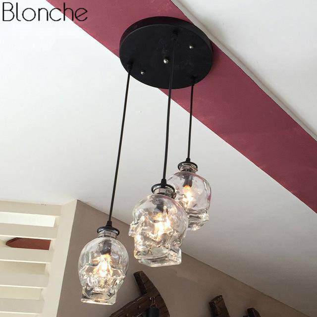 Suspension tête de mort en verre - Style rétro | Marco Lucetti 3 lampes