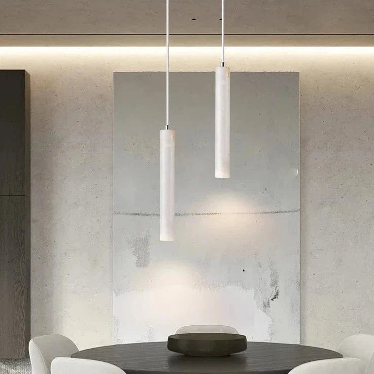 Suspension Tube Bois Japonais Rétro-Moderne - Style Authentique | Marco Lucetti Travertin jaune / Lumière chaude 3000K