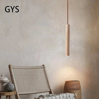 Suspension Tube Bois Japonais Rétro-Moderne - Style Authentique | Marco Lucetti Travertin jaune / Lumière chaude 3000K