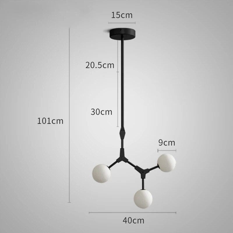 Suspension Verre Laiteux Nordique Chic | Marco Lucetti 3 têtes Noir