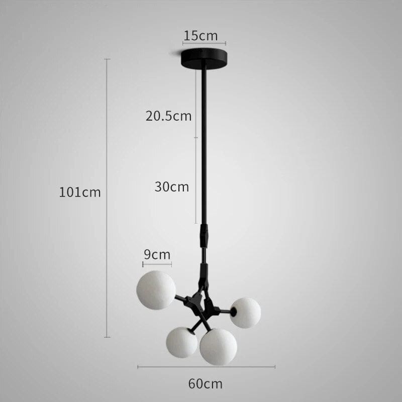 Suspension Verre Laiteux Nordique Chic | Marco Lucetti 4 têtes Noir