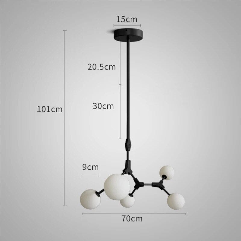 Suspension Verre Laiteux Nordique Chic | Marco Lucetti 5 têtes Noir