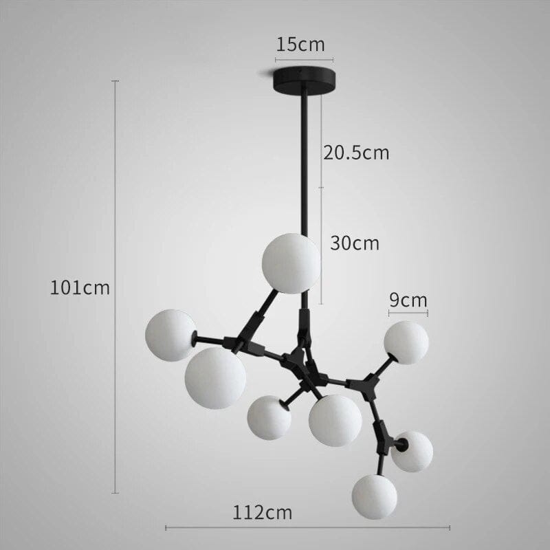 Suspension Verre Laiteux Nordique Chic | Marco Lucetti 8 têtes Noir