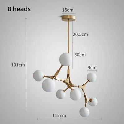 Suspension Verre Laiteux Nordique Chic | Marco Lucetti 8 têtes Or