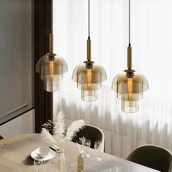Suspension verre rétro LED nordique Cognac - Luminaires design pour salon et salle à manger | Marco Lucetti