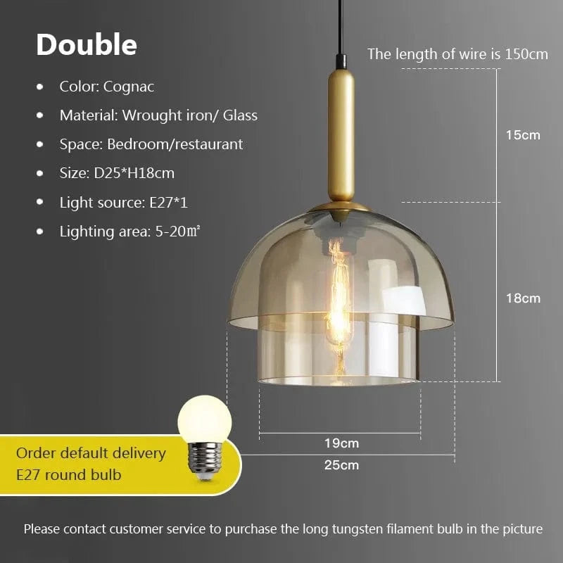 Suspension verre rétro LED nordique Cognac - Luminaires design pour salon et salle à manger | Marco Lucetti PL762 Double couche / Lumière froide