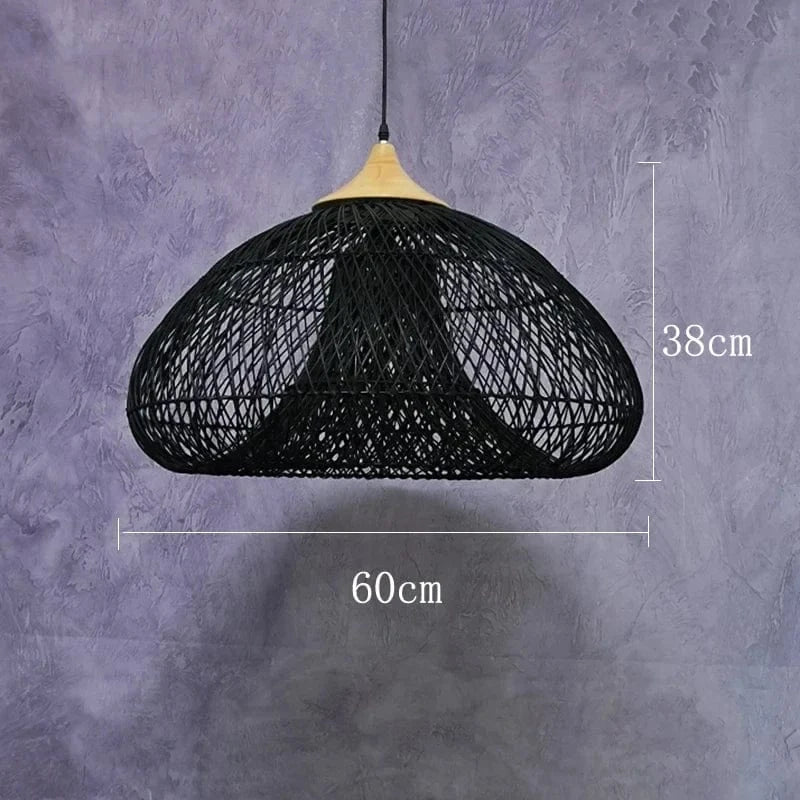 Suspension Vintage Asie du Sud-Est en Rotin de Haute Qualité pour Salon, Restaurant, et Cuisine | Marco Lucetti Noir C 60cm