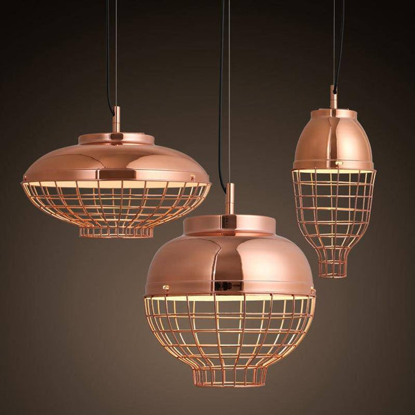 Suspension Vintage en cage chromée effet cuivre | Marco Lucetti