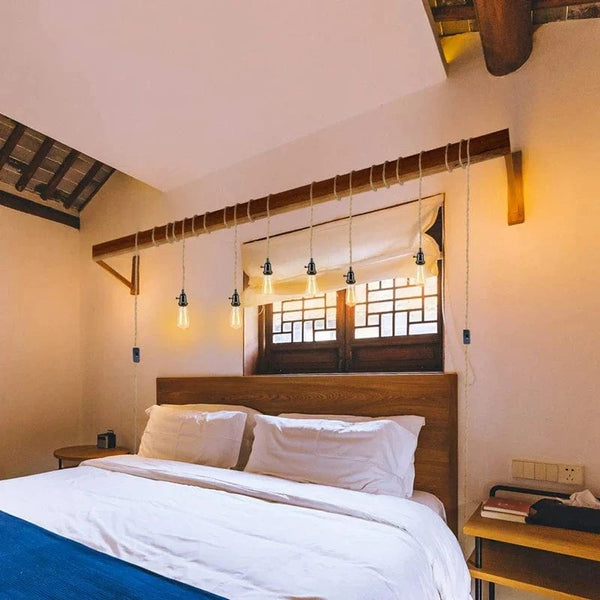 Suspension Vintage en Corde de Chanvre 4.5/6.8M avec Interrupteur, Idéale pour Salon, Chambre et Salle à Manger | Marco Lucetti