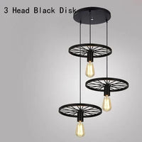 Suspension Vintage en Fer Élégante | Marco Lucetti Disque noir à 3 têtes
