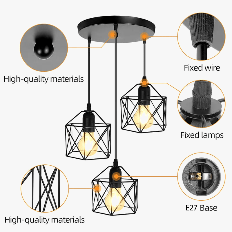 Suspension Vintage en Métal Nordique pour Plafonnier Cage Led Rumia - Lustre pour Îlot de Cuisine | Marco Lucetti