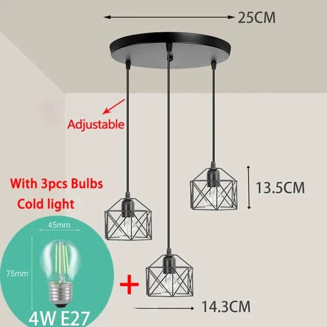 Suspension Vintage en Métal Nordique pour Plafonnier Cage Led Rumia - Lustre pour Îlot de Cuisine | Marco Lucetti Ampoule froide pour triceps / Chine