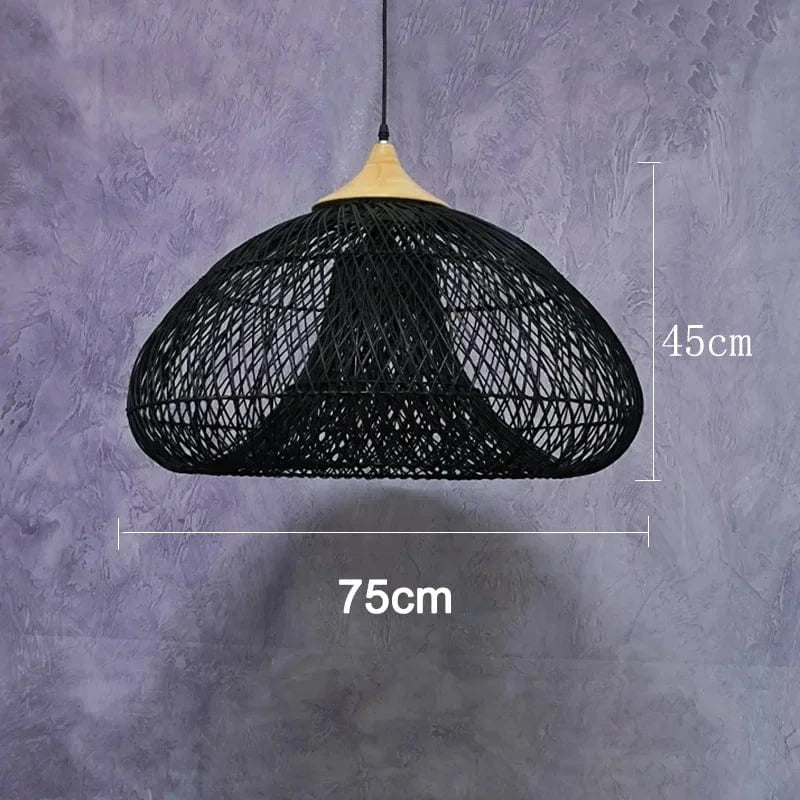 Suspension Vintage en rotin artisanale de qualité | Marco Lucetti Noir C 75cm