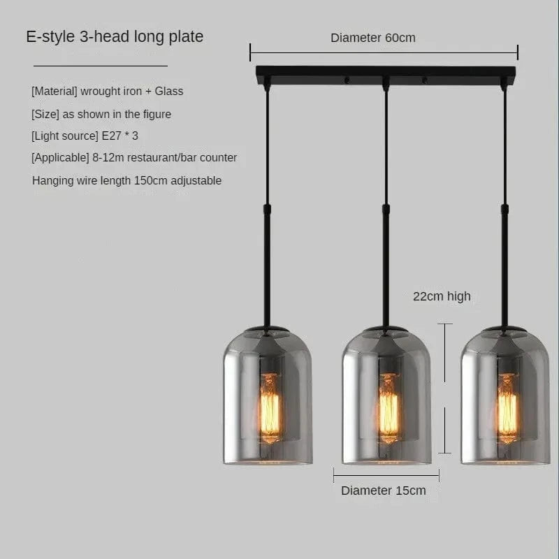 Suspension vintage en verre fumé pour restaurant loft | Marco Lucetti 3H de fumée E longue / 110V / Blanc chaud