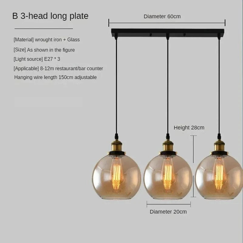 Suspension vintage en verre fumé pour restaurant loft | Marco Lucetti 3H de long B Ambre / 110V / Blanc chaud