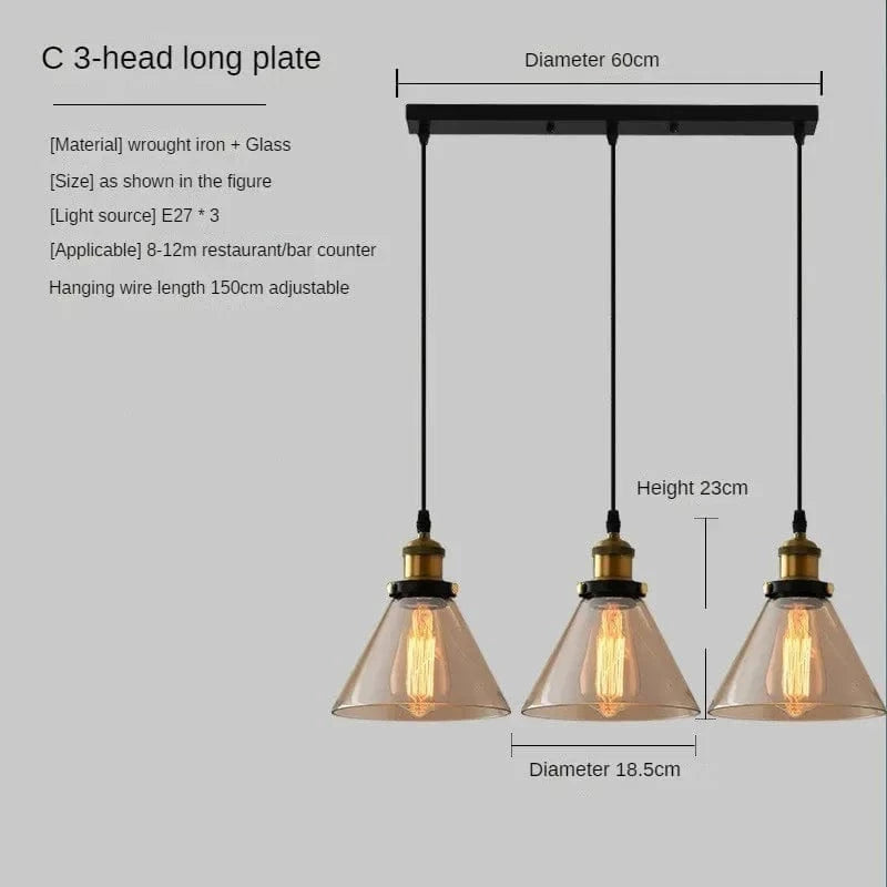 Suspension vintage en verre fumé pour restaurant loft | Marco Lucetti 3H de long C Ambre / 110V / Pas d&#39;ampoule