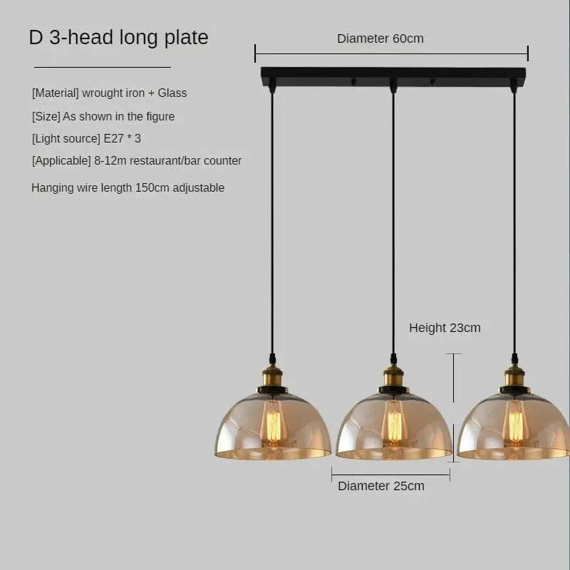 Suspension vintage en verre fumé pour restaurant loft | Marco Lucetti 3H de long D Ambre / 110V / Pas d&#39;ampoule