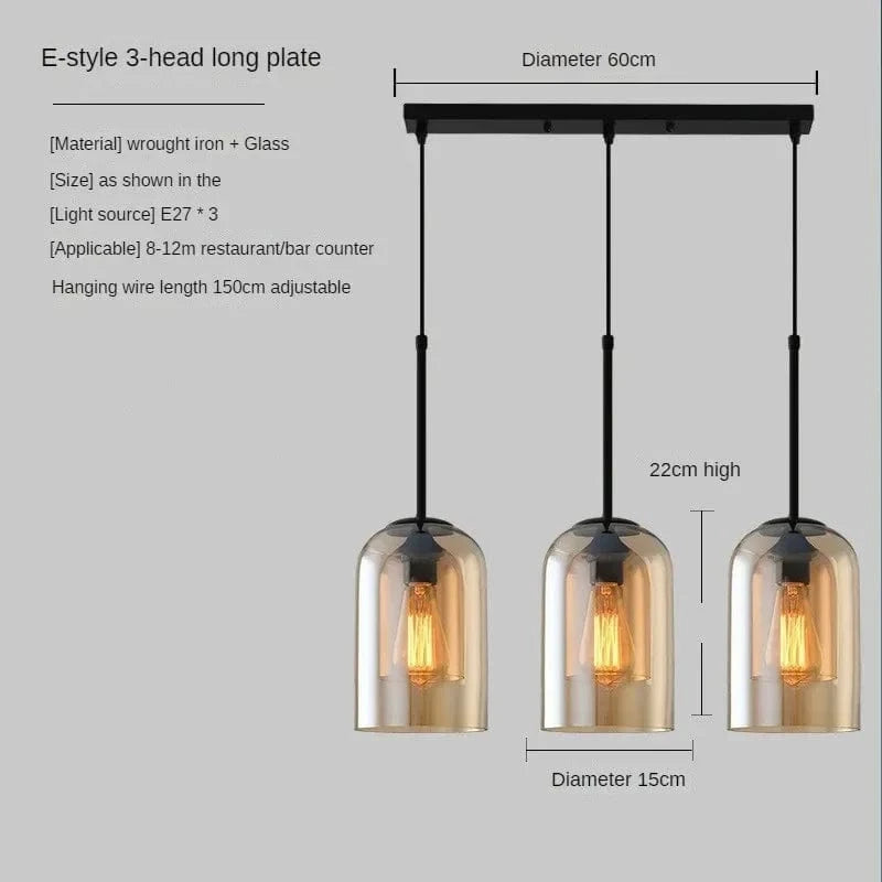 Suspension vintage en verre fumé pour restaurant loft | Marco Lucetti 3H de long E Ambre / 110V / Pas d&#39;ampoule