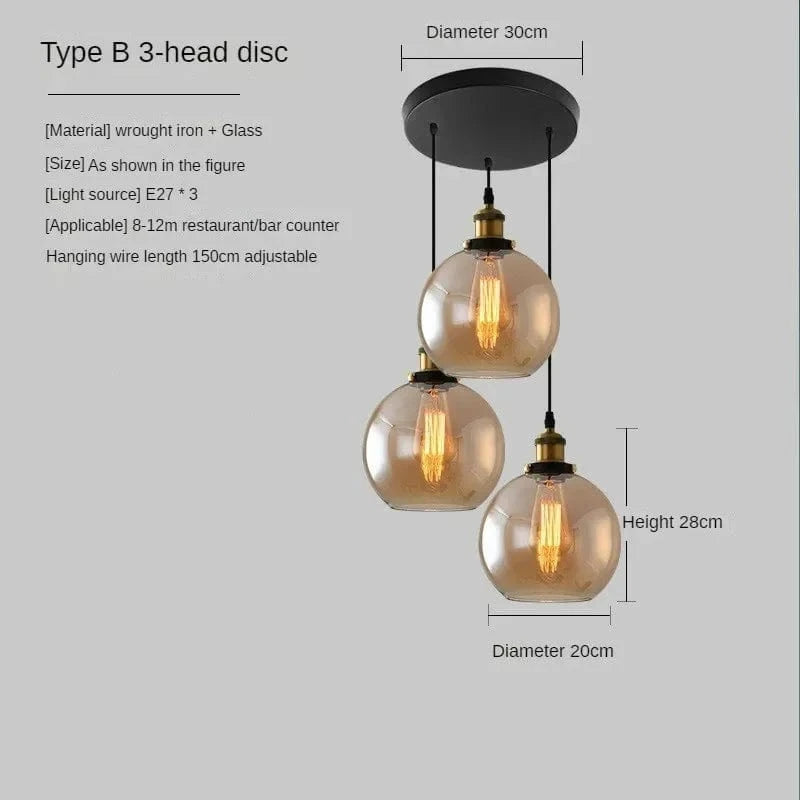 Suspension vintage en verre fumé pour restaurant loft | Marco Lucetti Disque 3H B Ambre / 110V / Blanc chaud