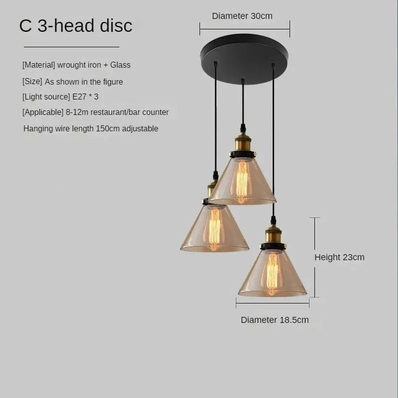 Suspension vintage en verre fumé pour restaurant loft | Marco Lucetti Disque 3H C Ambre / 110V / Pas d&#39;ampoule