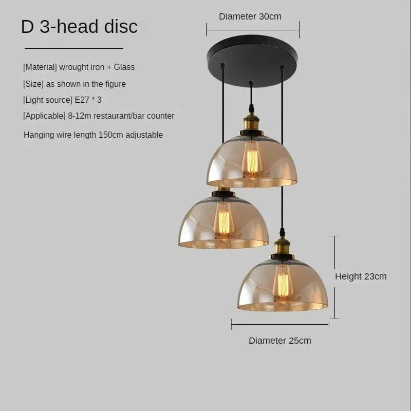Suspension vintage en verre fumé pour restaurant loft | Marco Lucetti Disque 3H D Ambre / 110V / Pas d&#39;ampoule