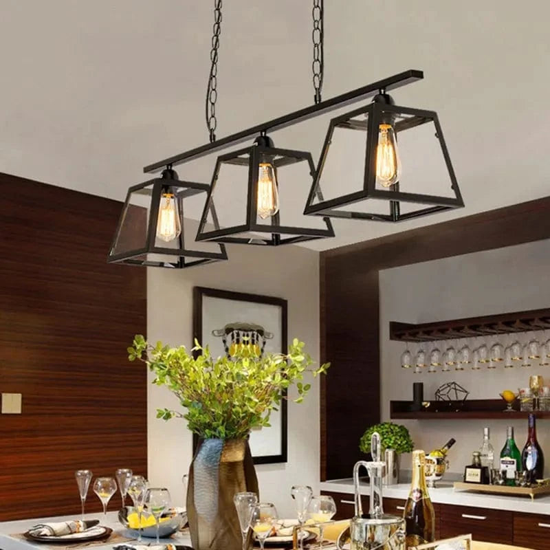 Suspension Vintage Industrielle LOFT en Verre et Fer Noir Triple Tête pour Restaurant Bar Internet Café | Marco Lucetti