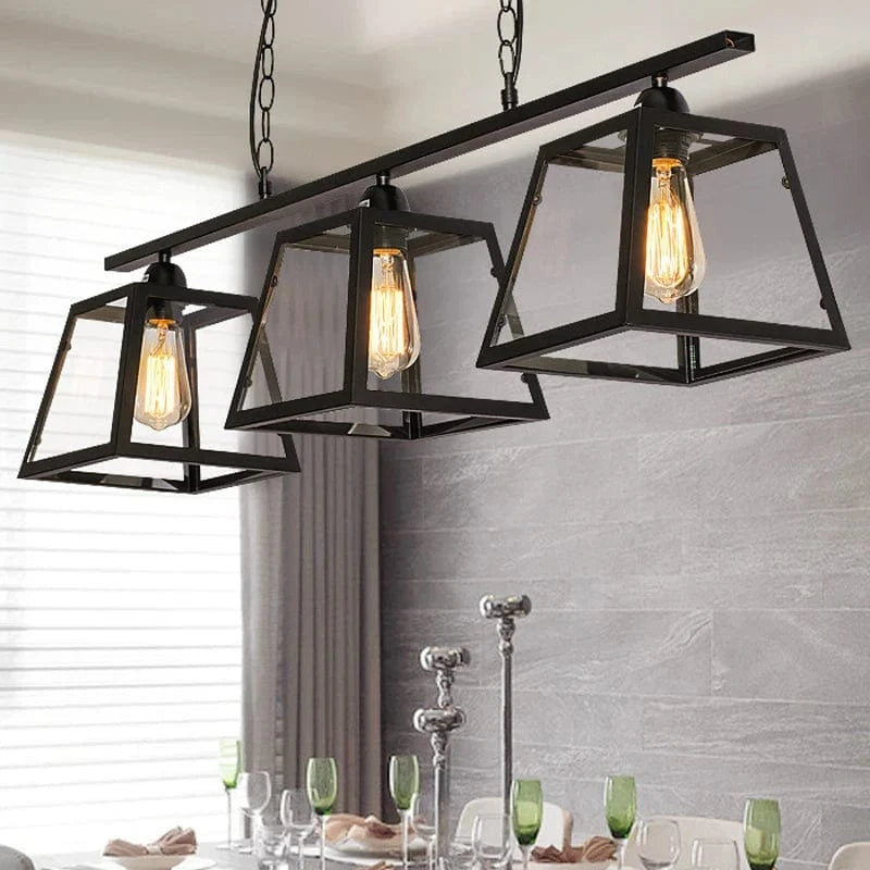 Suspension Vintage Industrielle LOFT en Verre et Fer Noir Triple Tête pour Restaurant Bar Internet Café | Marco Lucetti