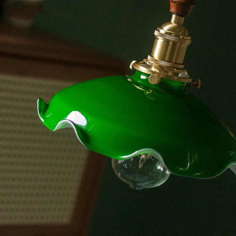 Suspension vintage style américain en cuivre, bois & verre | Marco Lucetti